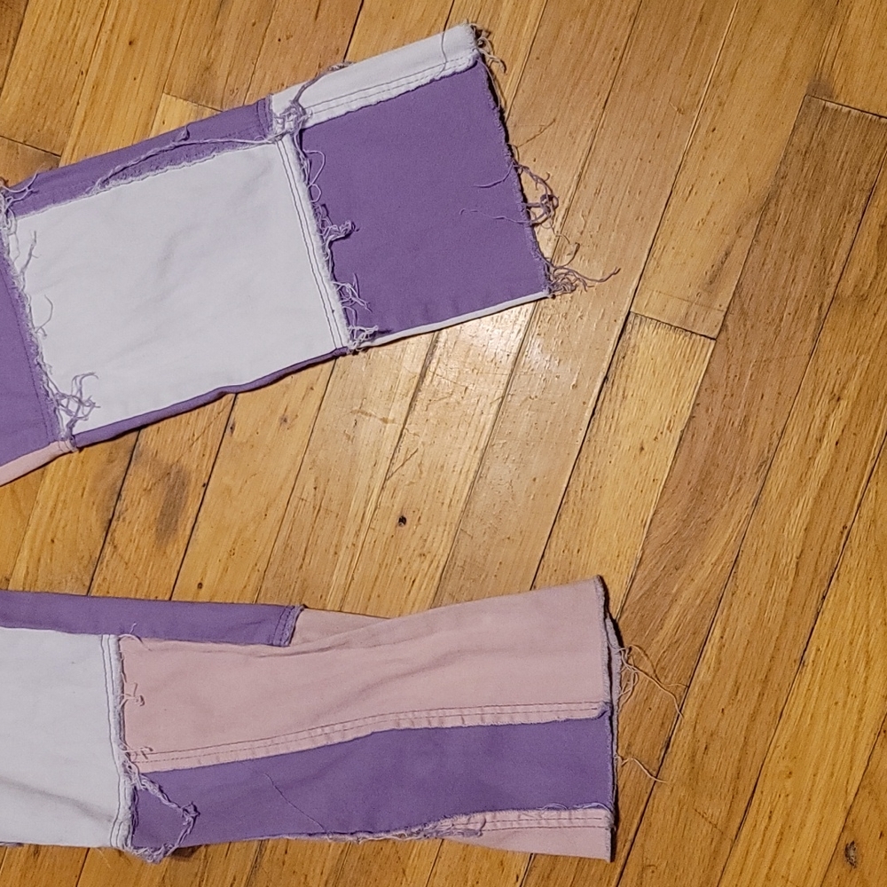 Frayed Pink Purple pacthwork jeans sz xs - Picture 7 of 11